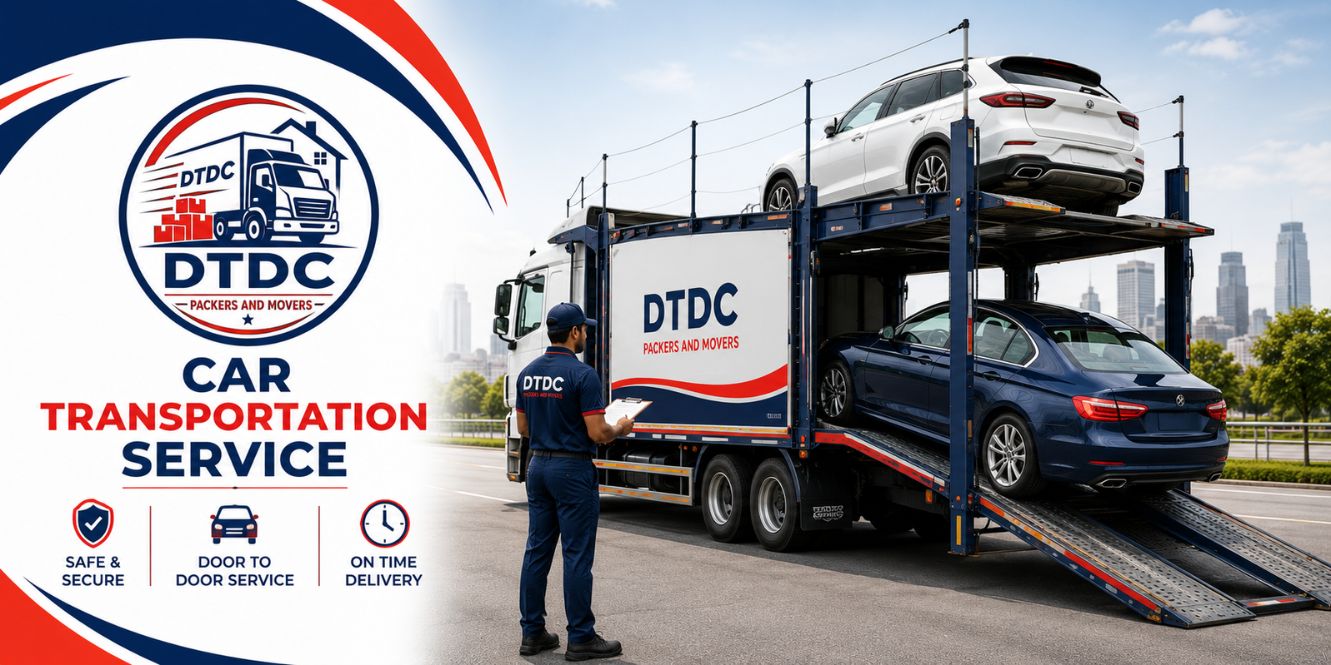 Car strapped on a hydraulic carrier truck for car transportation service in Delhi NCR
