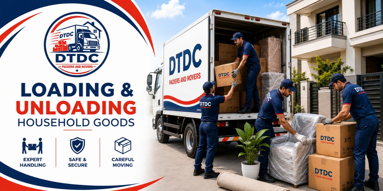 DTDC Packers and Movers team loading a consignment truck at Palam Vihar, Gurugram