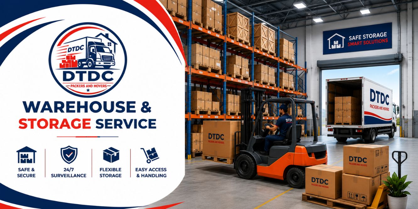 Racked and inventoried goods inside DTDC warehouse and storage facility serving Delhi NCR